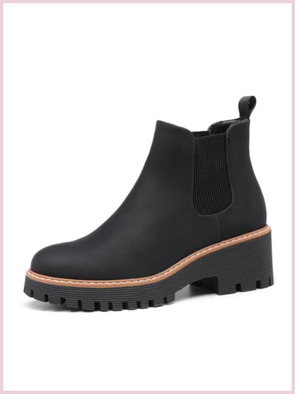 Women's Chunky Platform Chelsea Ankle Boots Low Wedge Heel Faux Leather